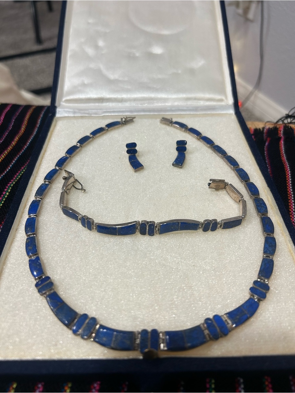 Sterling Silver Blue Lapis Necklace Bracelet and Earring Set